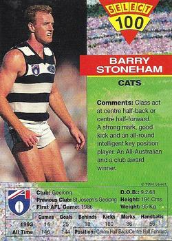 1994 Select AFL #100 Barry Stoneham Back